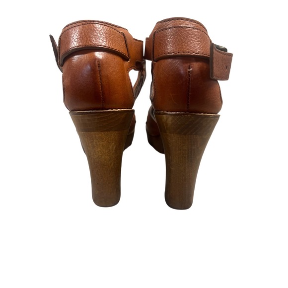 Chloe‎ Leather Heeled Platform Sandals, Ankle Strap Wooden Heels, Size 40 - Picture 9 of 11